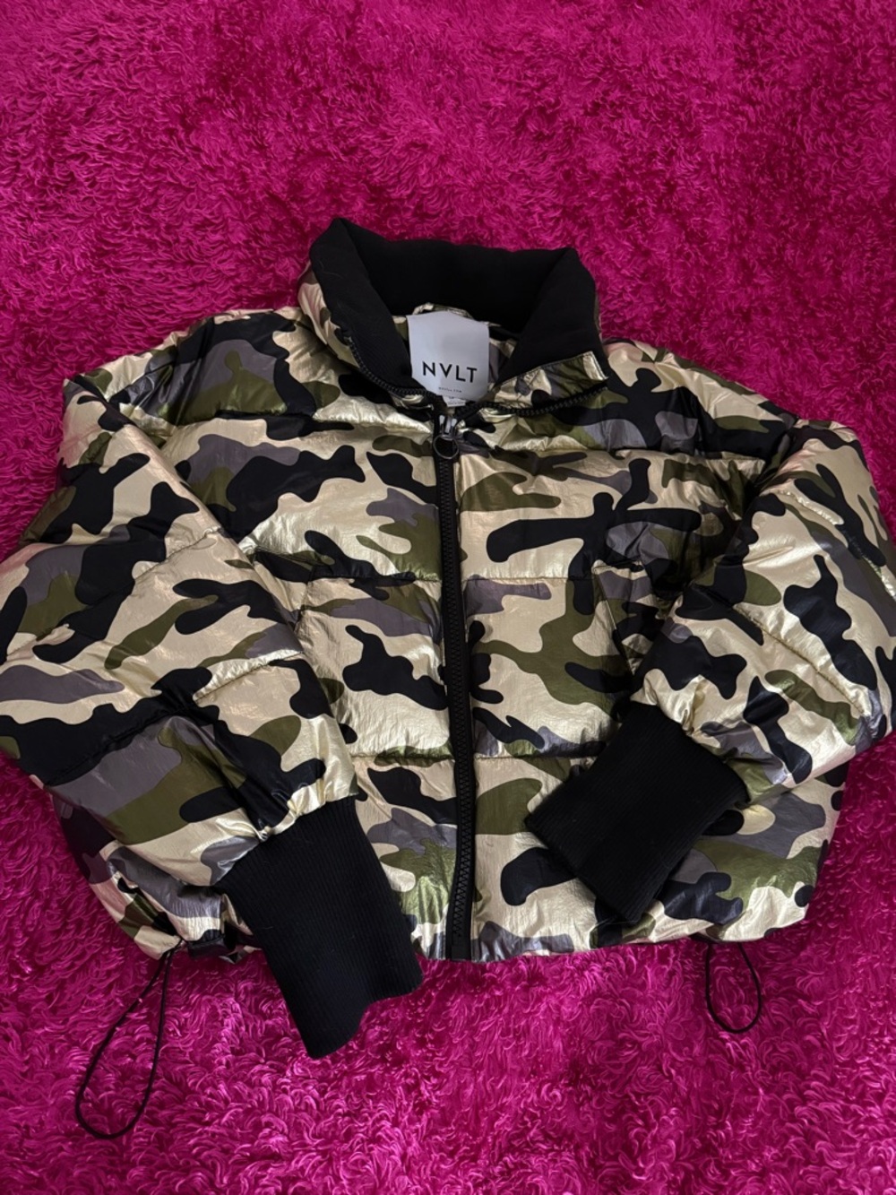 NVLT Metallic Camo Puffer Jacket - Green/Black